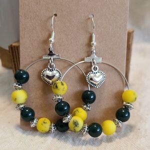 Handcrafted Silver and‎ Yellow Heart Hoop Earrings NEW Ladies Fashion Event